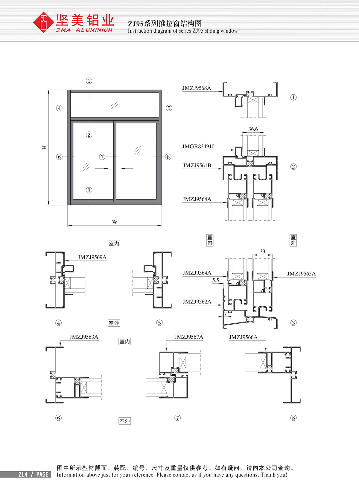 ZJ95系列推拉窗結(jié)構(gòu)圖