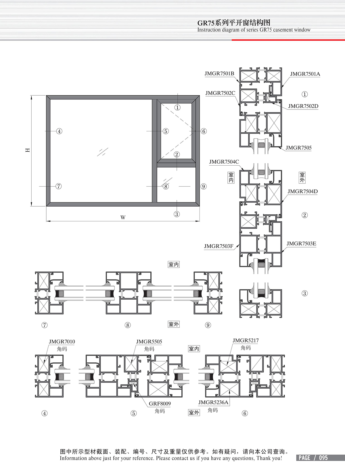 GR75系列平開窗結構圖